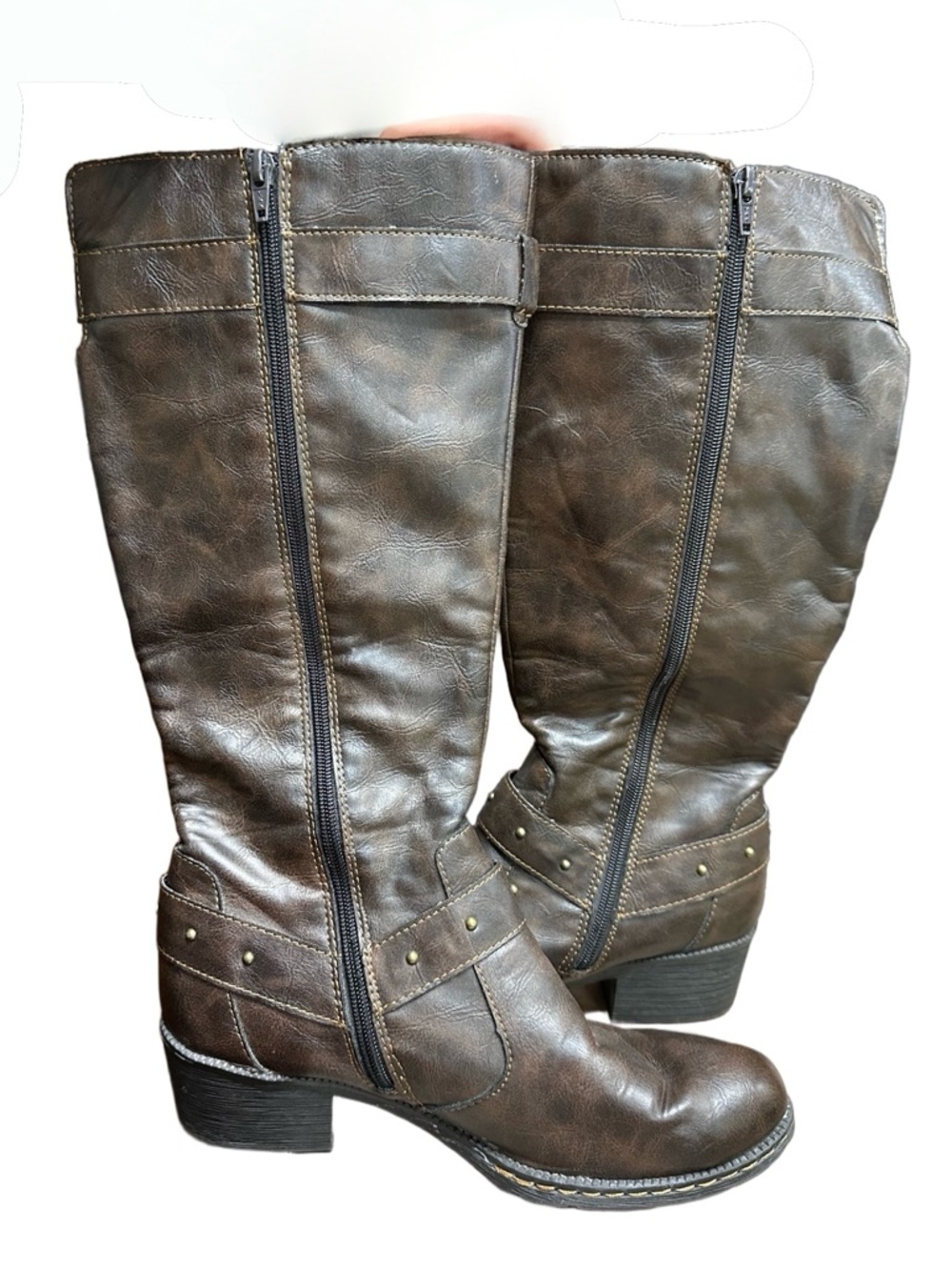 BOC Brown Faux Leather Tall Riding Boots Size 9.5 Buckle Equestrian Zip Up Comfy - Picture 5 of 11